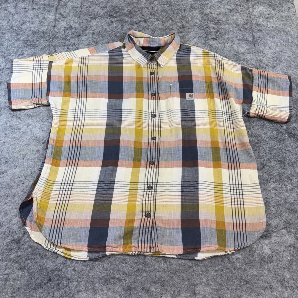 Carhartt Loose Fit Shirt Women's 1X Plaid Short Sleeve Button Up Casual Work